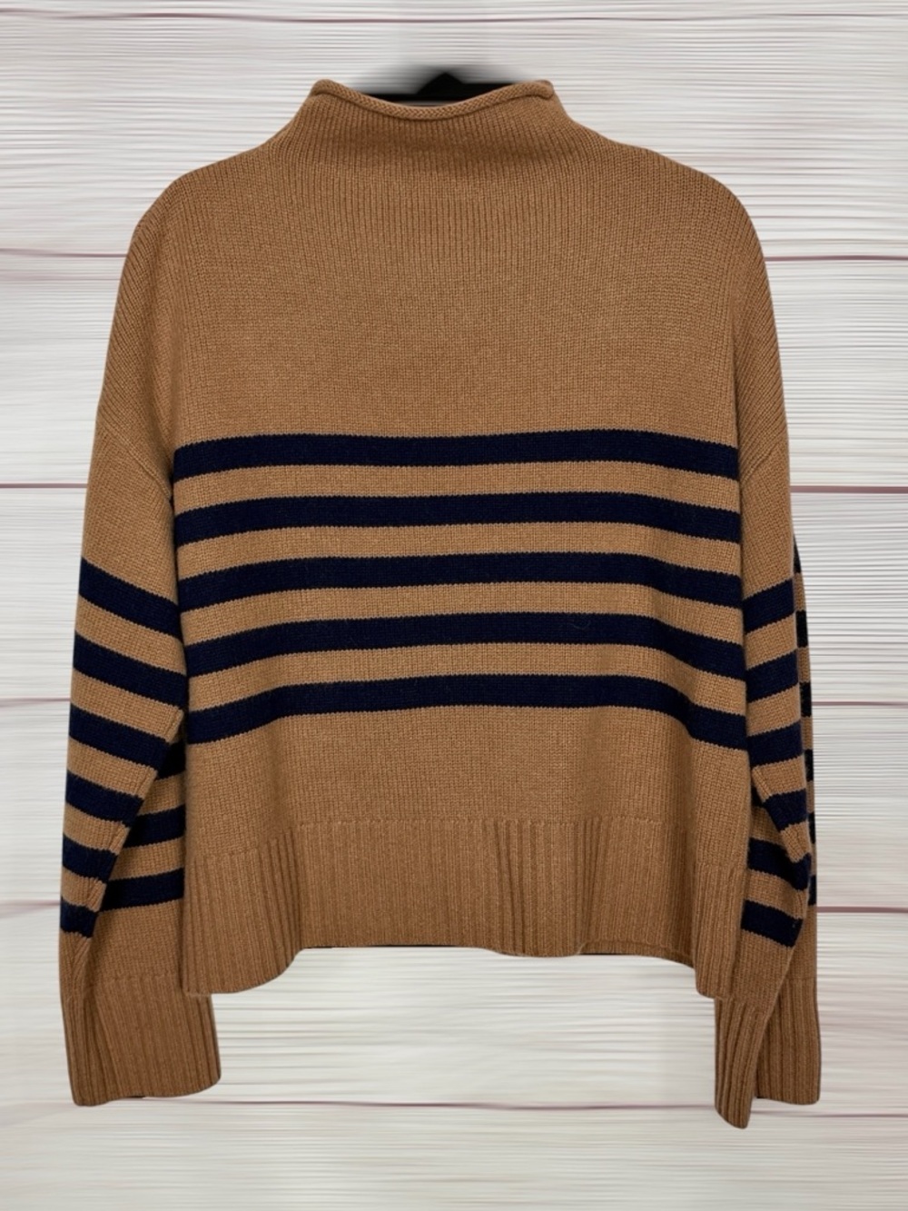 KULE The Lucca Wool Cashmere Sweater Boxy Style Relaxed Roll Neck Camel Navy XL - Picture 8 of 12
